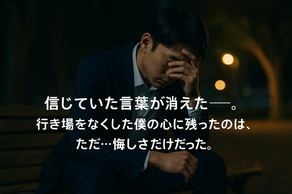 出戻り転職を断られ、孤独な時間を過ごす若い男性の後ろ姿
