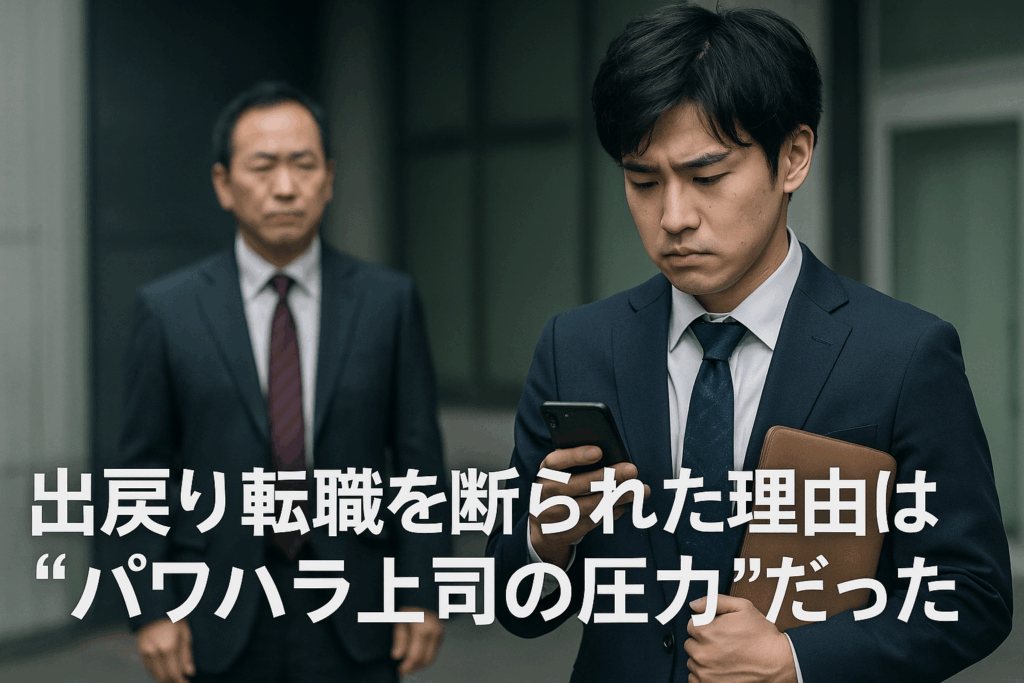 出戻り転職を希望した若手社員が、パワハラ上司の圧力で断られた理不尽さに打ちひしがれる様子の写真