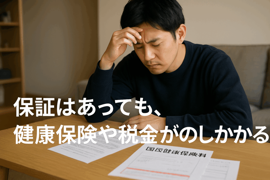 健康保険や税金の請求に頭を抱える若い男性のリアルな日常風景の写真