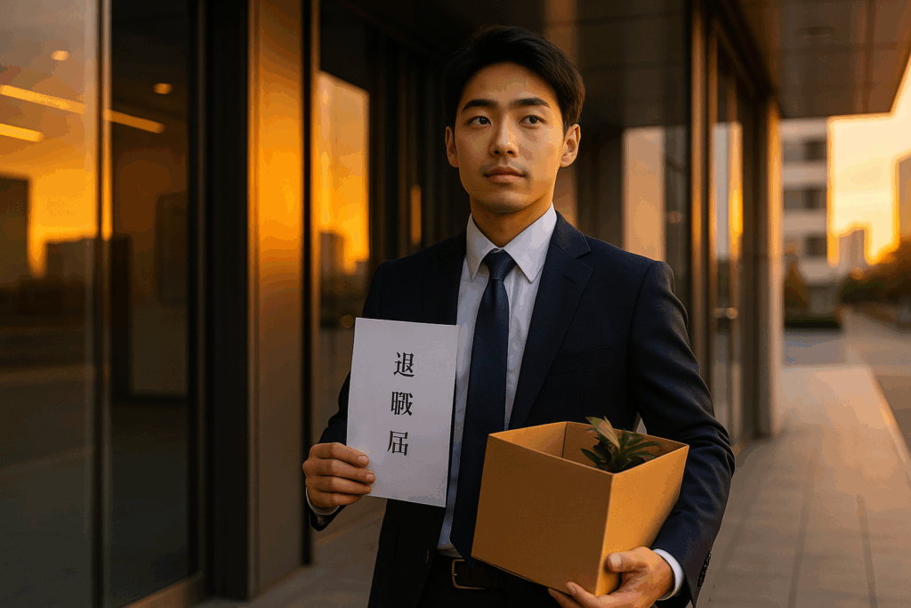 社長の言葉を信じて会社を退職する若い日本人男性」