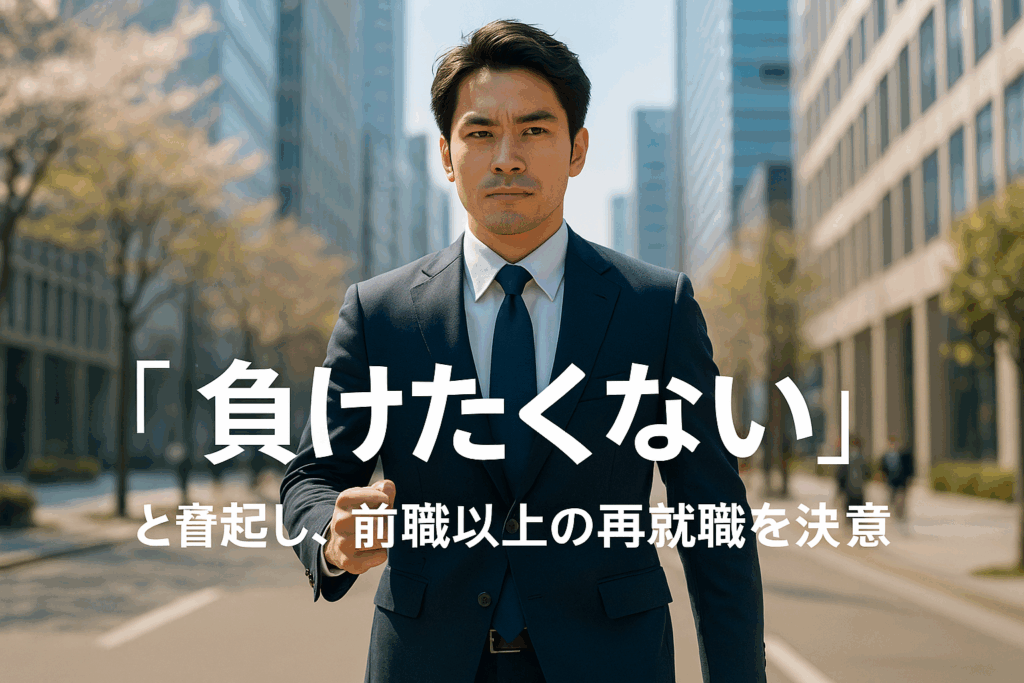 「負けたくない」と決意し再就職に向けて前向きに歩き出す若い男性の写真